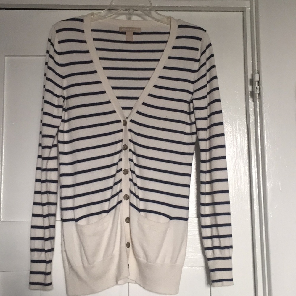 Blue Striped Cashmere/ Cotton Cardigan